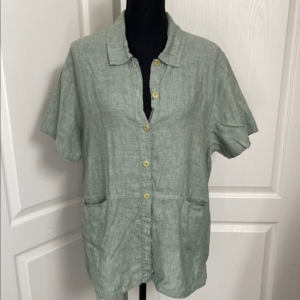 FLAX linen  top tunic Sage Green size M oversized layering